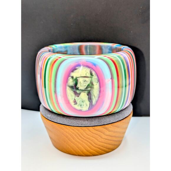 Carlos Sobral, Brazil, RARE! Signed Wide Rainbow Stripe Resin Bangle Bracelet - Picture 12 of 14